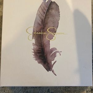 Ivory satin pearl embellished heels, Jessica Simpson.